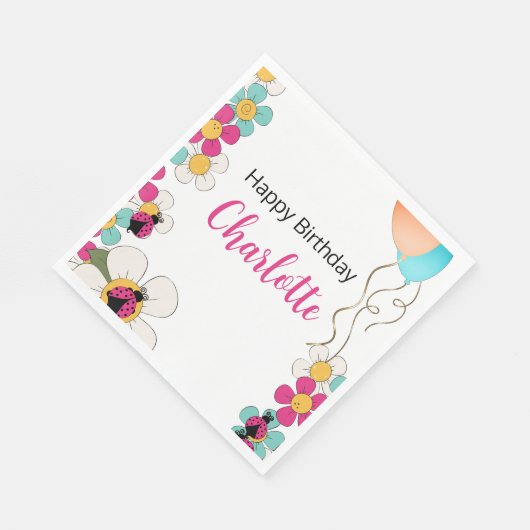 Lieveheersbeestjes en bloemen Verjaardagsfeest Servet (Hoek)