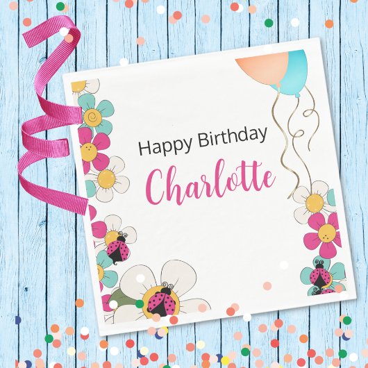 Lieveheersbeestjes en bloemen Verjaardagsfeest Servet