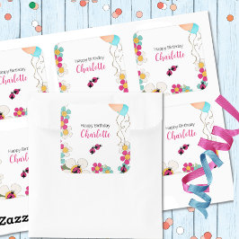 Lieveheersbeestjes en bloemen Verjaardagsfeest Vierkante Sticker