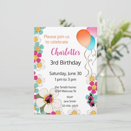 Lieveheersbeestjes en bloemen Verjaardagsfeestuitn Kaart (Staand voorkant)