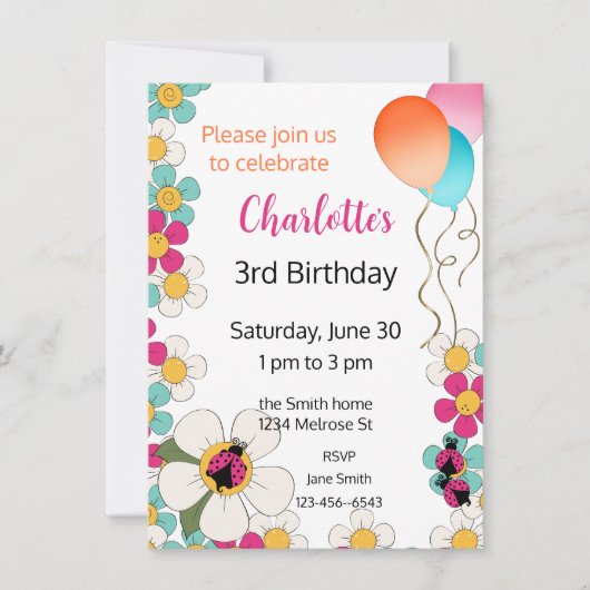 Lieveheersbeestjes en bloemen Verjaardagsfeestuitn Kaart (Voorkant)