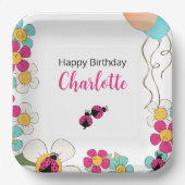 Lieveheersbeestjes en Bloemen Vierkant Verjaardags Papieren Bordje (Voorkant)