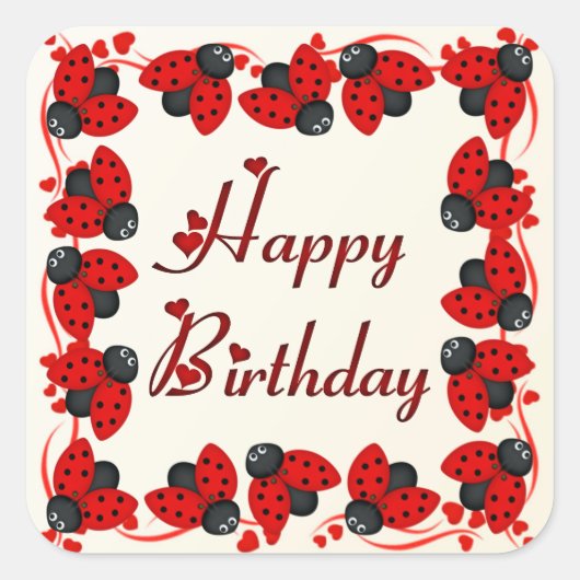 Lieveheersbeestjes en harten vierkante sticker (Voorkant)