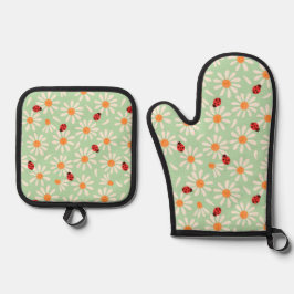 Lieveheersbeestjes en madeliefjes in de lente ovenwant & pannenlap set
