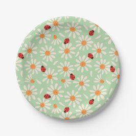 Lieveheersbeestjes en madeliefjes in de lente papieren bordje
