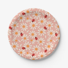 Lieveheersbeestjes en madeliefjes in de lente papieren bordje