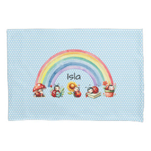 Lieveheersbeestjes en Regenboog Blauwe Stip Kinder Kussensloop