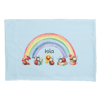 Lieveheersbeestjes en Regenboog Blauwe Stip Kinder Kussensloop