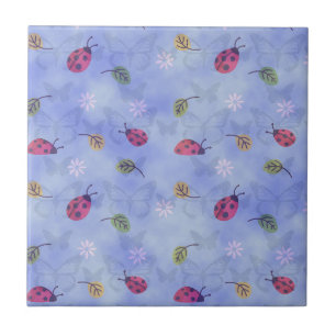 Lieveheersbeestjes en vallende bladeren Blauw patr Tegeltje