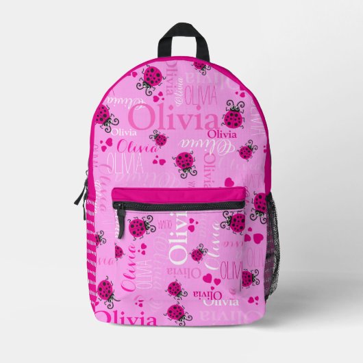 Lieveheersbeestjes gepersonaliseerde naam helemaal bedrukte rugzak (Voorkant)