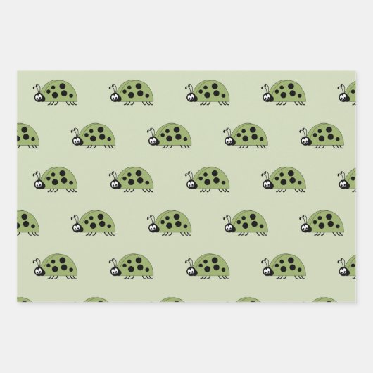 Lieveheersbeestjes groen en zwart stippen en vierk inpakpapier vel (Voorkant)