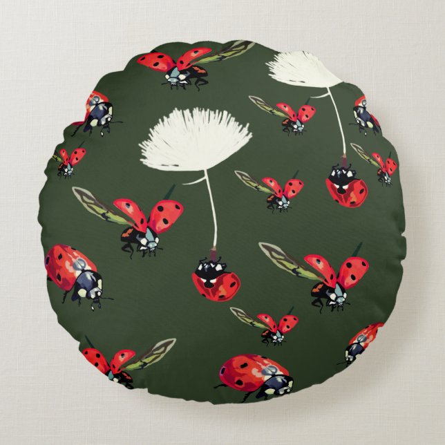 Lieveheersbeestjes, Lady bug Rond Kussen (Voorkant)
