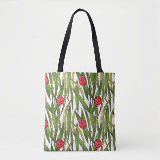 Lieveheersbeestjes: madeliefje achtergrond waterve tote bag
