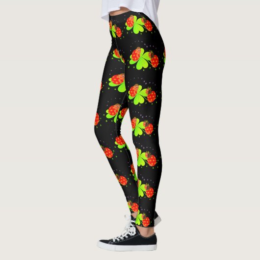 Lieveheersbeestjes op Shamrock Pattern Black Leggi Leggings (Links)