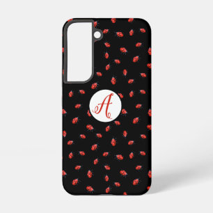 Lieveheersbeestjes Op Zwarte Patroon Met Initialen Samsung Galaxy Hoesje