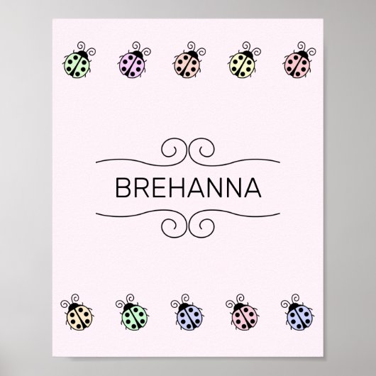 Lieveheersbeestjes Pastel Kleurenrand op Roze Post Poster (Voorkant)