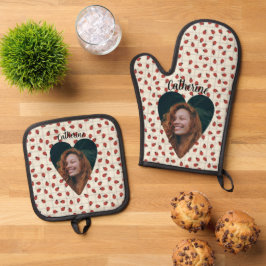 Lieveheersbeestjes Patroon Aangepaste Foto & Naam  Ovenwant & Pannenlap Set