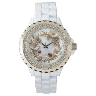 Lieveheersbeestjes Witte Bloemen Diamanten Vlinder Horloge