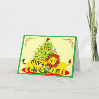 Lievende Leeuw & Tijger Kerstkaart Feestdagen Kaart