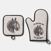 Liever bij Barn Horse Lover Pony Equestrian Ovenwant & Pannenlap Set (Voorkant)