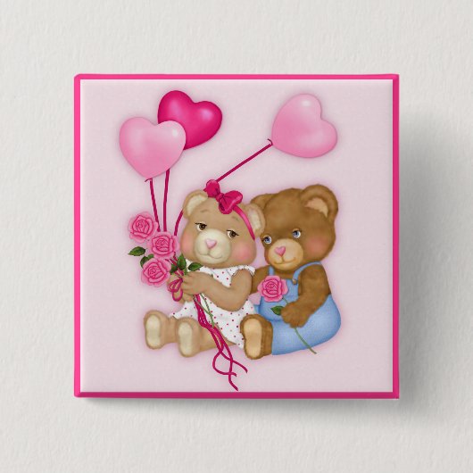 Lieverd Beren Vierkante Button 5,1 Cm (Voorkant)