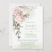 Lieverd Blush Bloemen Drop op Groene Bruiloft Kaart (Voorkant)