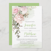 Lieverd Blush Bloemen Drop op Groene Bruiloft Kaart (Voorkant / Achterkant)