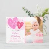 Lieverd roze goudhart eerste verjaardag kaart (Staand voorkant)