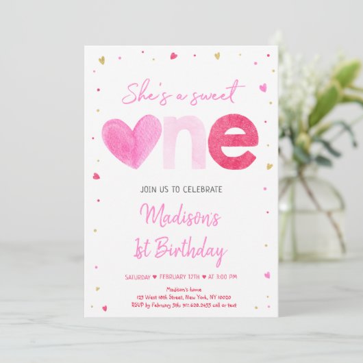 Lieverd roze goudhart eerste verjaardag kaart (Staand voorkant)