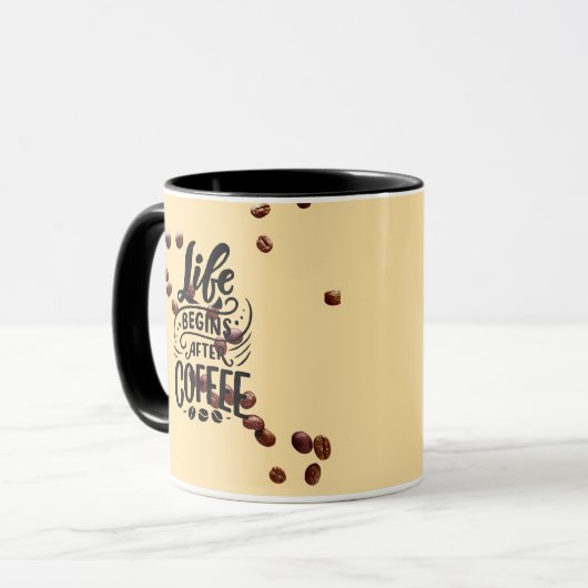 life begin after coffe Mug,make ur perfect morning Mok (Voorkant links)