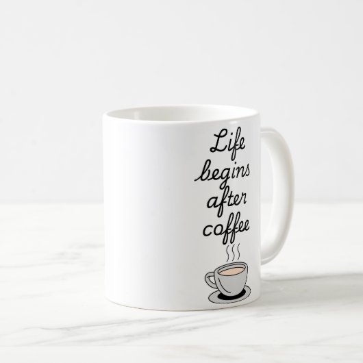 "Life Begins After Coffee" modern zwart stijlvol Koffiemok (Voorkant rechts)