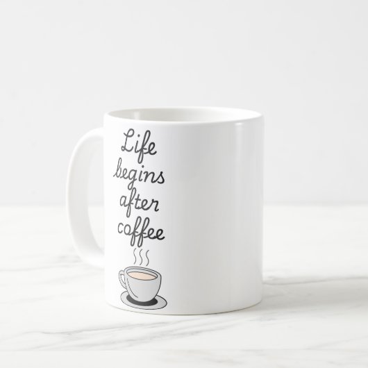"Life Begins After Coffee" modern zwart stijlvol Koffiemok (Voorkant links)