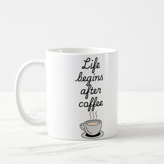 "Life Begins After Coffee" modern zwart stijlvol Koffiemok (Links)