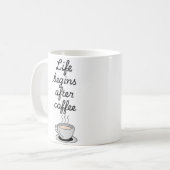 "Life Begins After Coffee" modern zwart stijlvol Koffiemok (Voorkant links)
