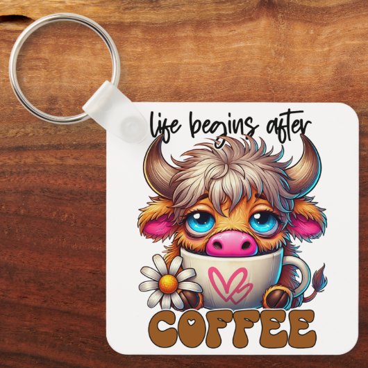 Life Begins After Coffee Sleutelhanger (Voorkant)
