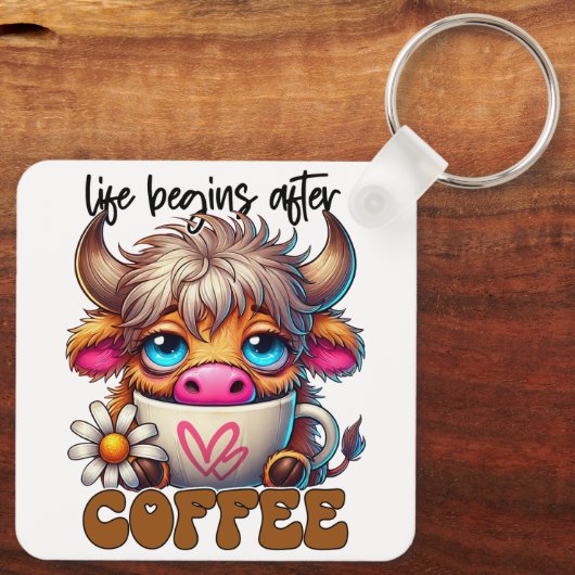 Life Begins After Coffee Sleutelhanger (Achterkant)
