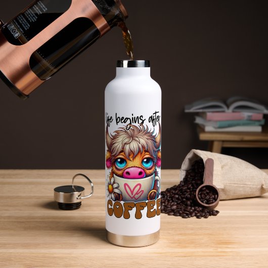 Life Begins After Coffee  Waterfles (Koffie (Gedraaid)  )