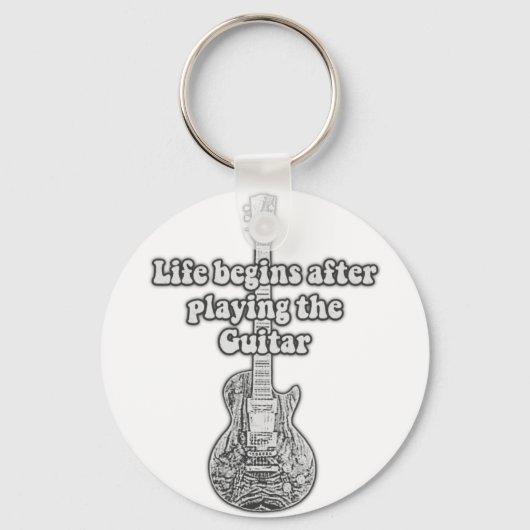 Life begins after playing the guitar. black & whit sleutelhanger (Voorkant)