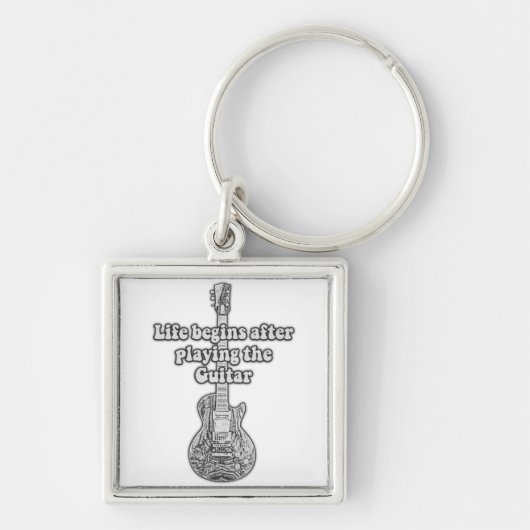 Life begins after playing the guitar. black & whit sleutelhanger (Voorkant)