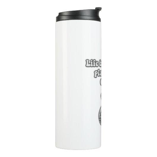 Life begins after playing the guitar. black & whit thermosbeker (Gedraaid links)