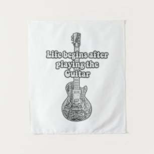 Life begins after playing the guitar. black & whit wandkleed