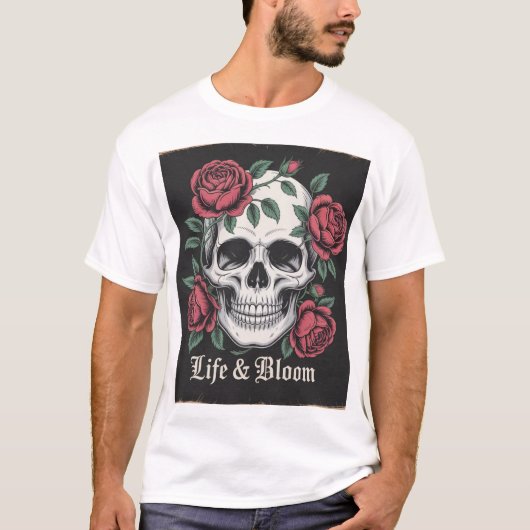 Life & Bloom - Schedel en Rozen Gotische kunst T-shirt (Voorkant)