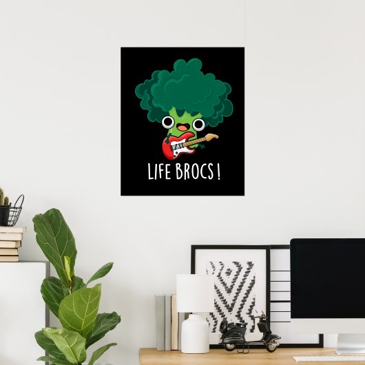 Life Brocs Funny Veggie Broccoli Pun Dark BG Poster (Thuiskantoor)