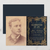 Life Celebration Funeral Foto Blauwe Gouden Wijnen Kaart (Voorkant / Achterkant)