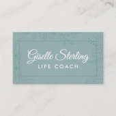Life Coach Blauwgroen Floral Line Art Script Visitekaartje (Voorkant)