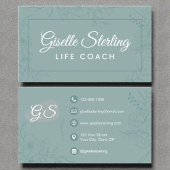 Life Coach Blauwgroen Floral Line Art Script Visitekaartje