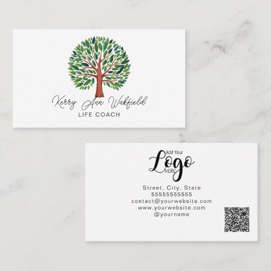 Life coach boom van het leven therapeut yoga heale visitekaartje (Voorkant / Achterkant)