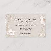 Life Coach Botanical Flowers Floral Linen Visitekaartje (Achterkant)