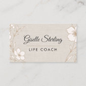 Life Coach Botanical Flowers Floral Linen Visitekaartje (Voorkant)