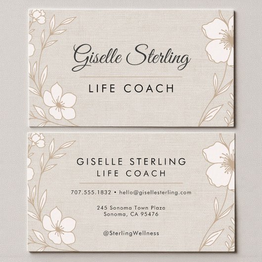 Life Coach Botanical Flowers Floral Linen Visitekaartje